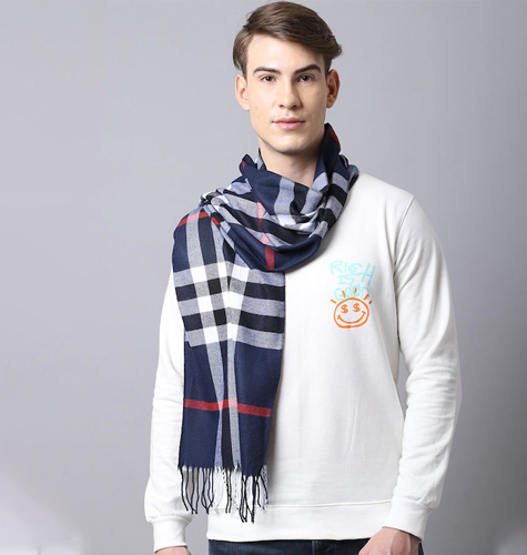 Men Blue & White Checked Acrylic Muffler